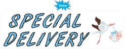 10in x 3in Blue Special Delivery Bumper Sticker Vinyl Vehicle Baby Stickers