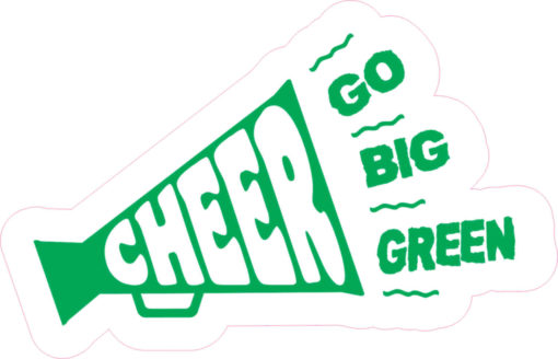 Go Big Green Megaphone Cheer Sticker