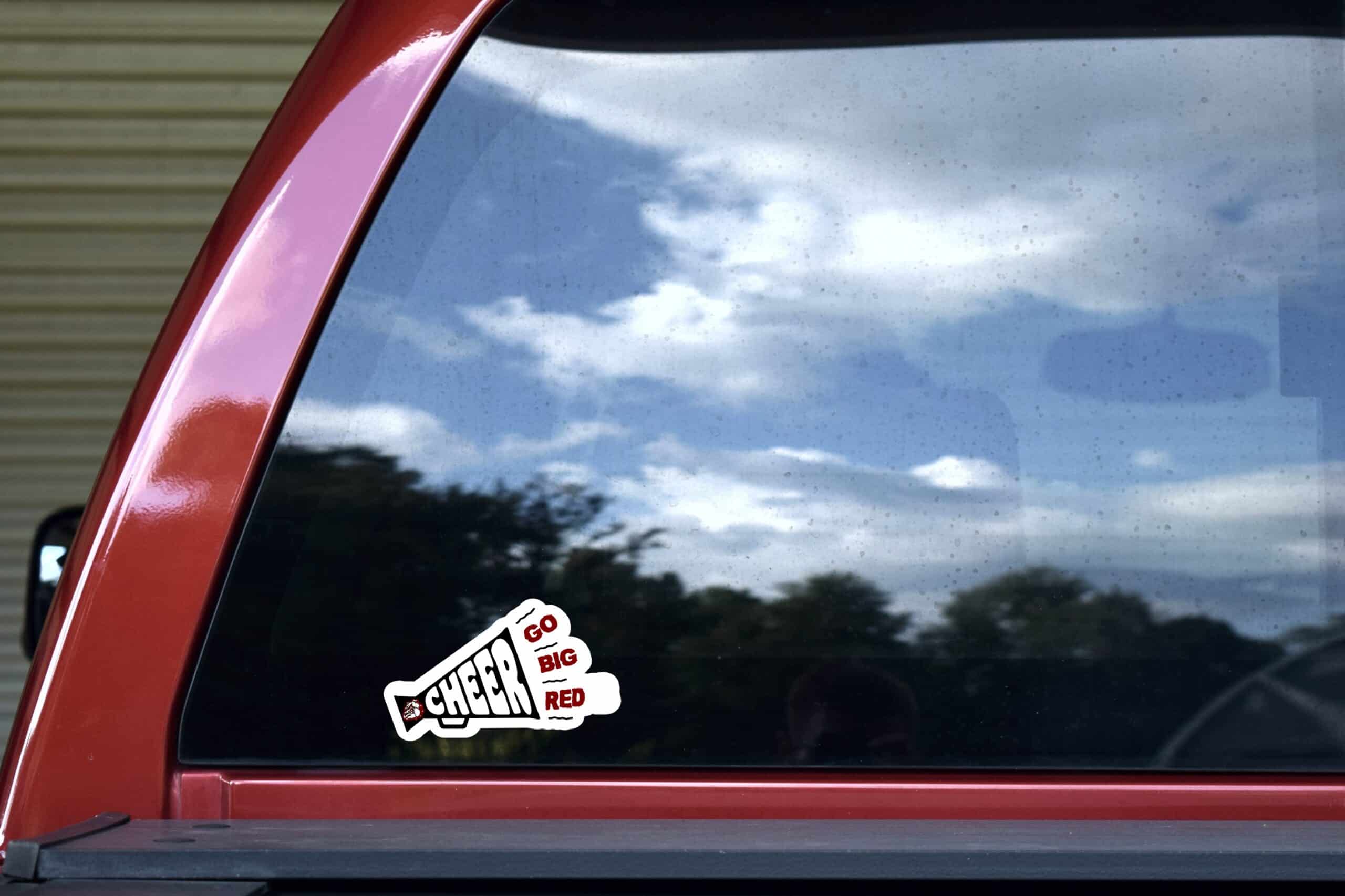 5in x 3in Red Bulldog Megaphone Cheer Sticker Vinyl Cheerleading Stickers