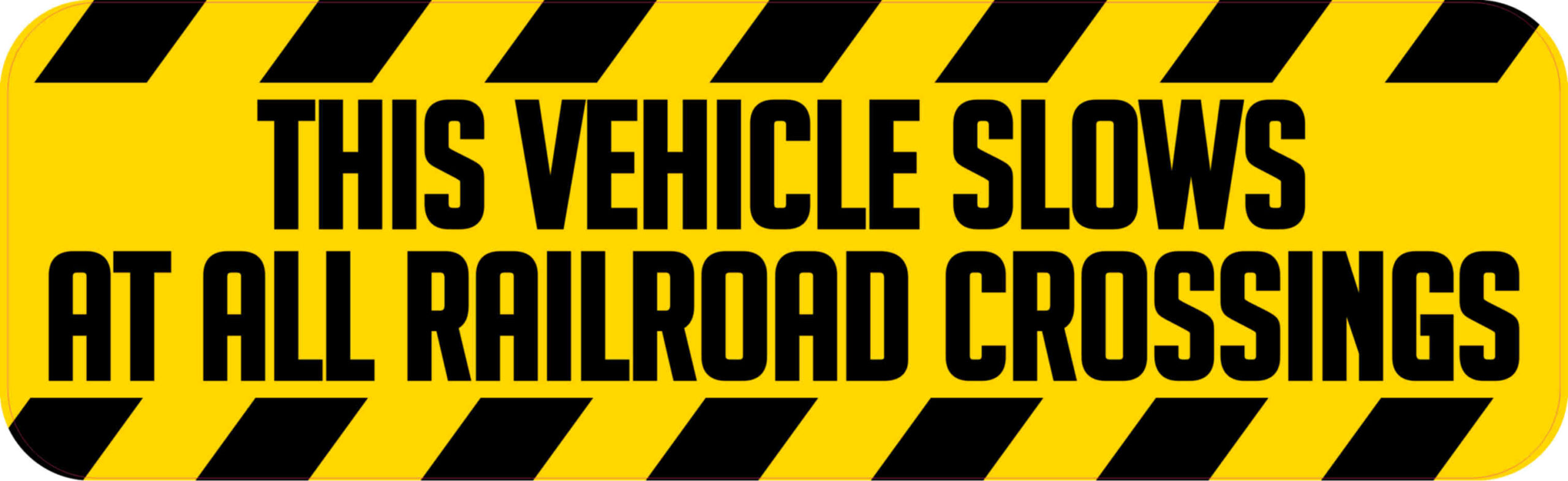 10in x 3in This Vehicle Slows At All Railroad Crossings Bumper Sticker