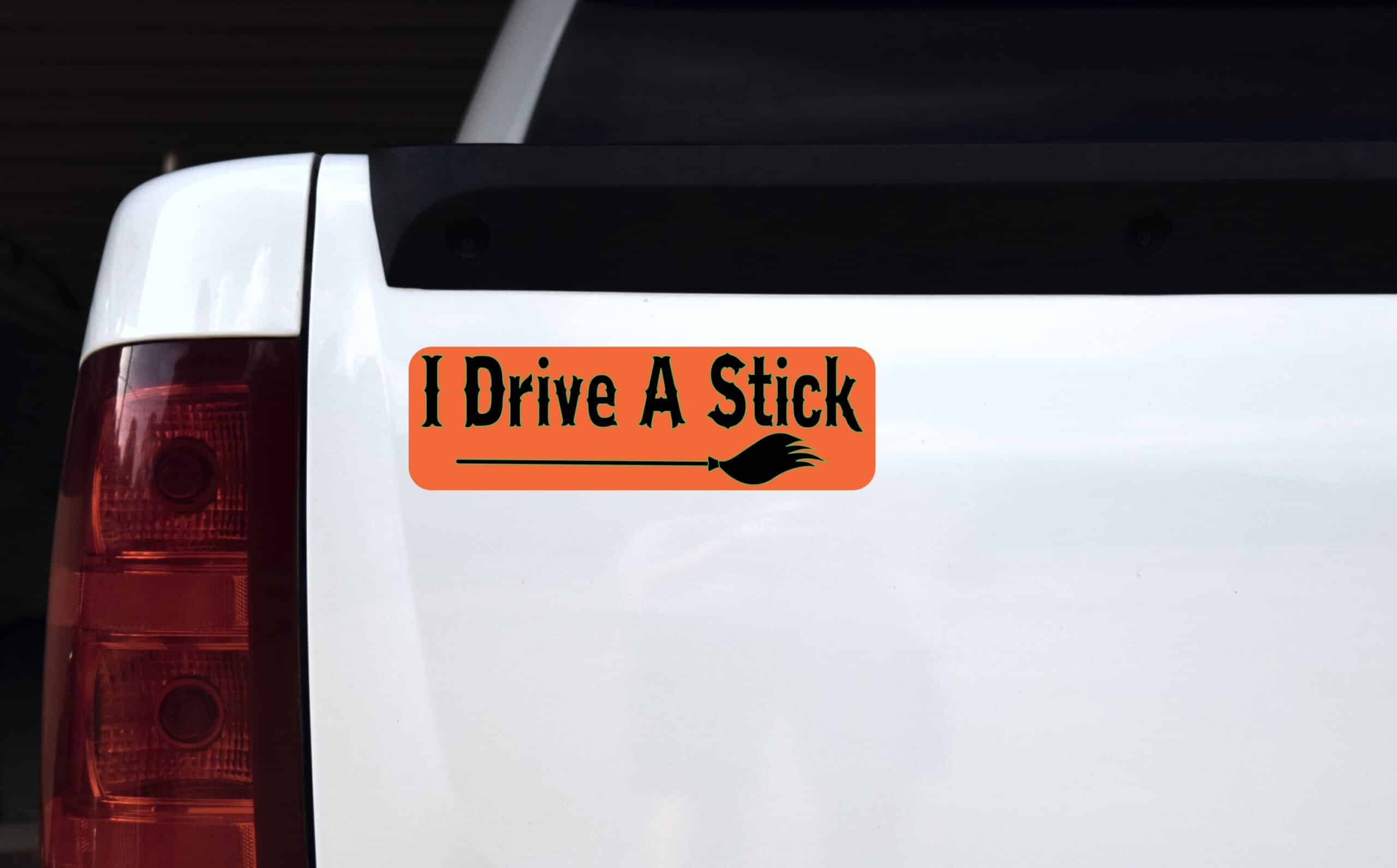 10in x 3in I Drive A Stick Halloween Bumper Magnet Witch Vehicle Magnets
