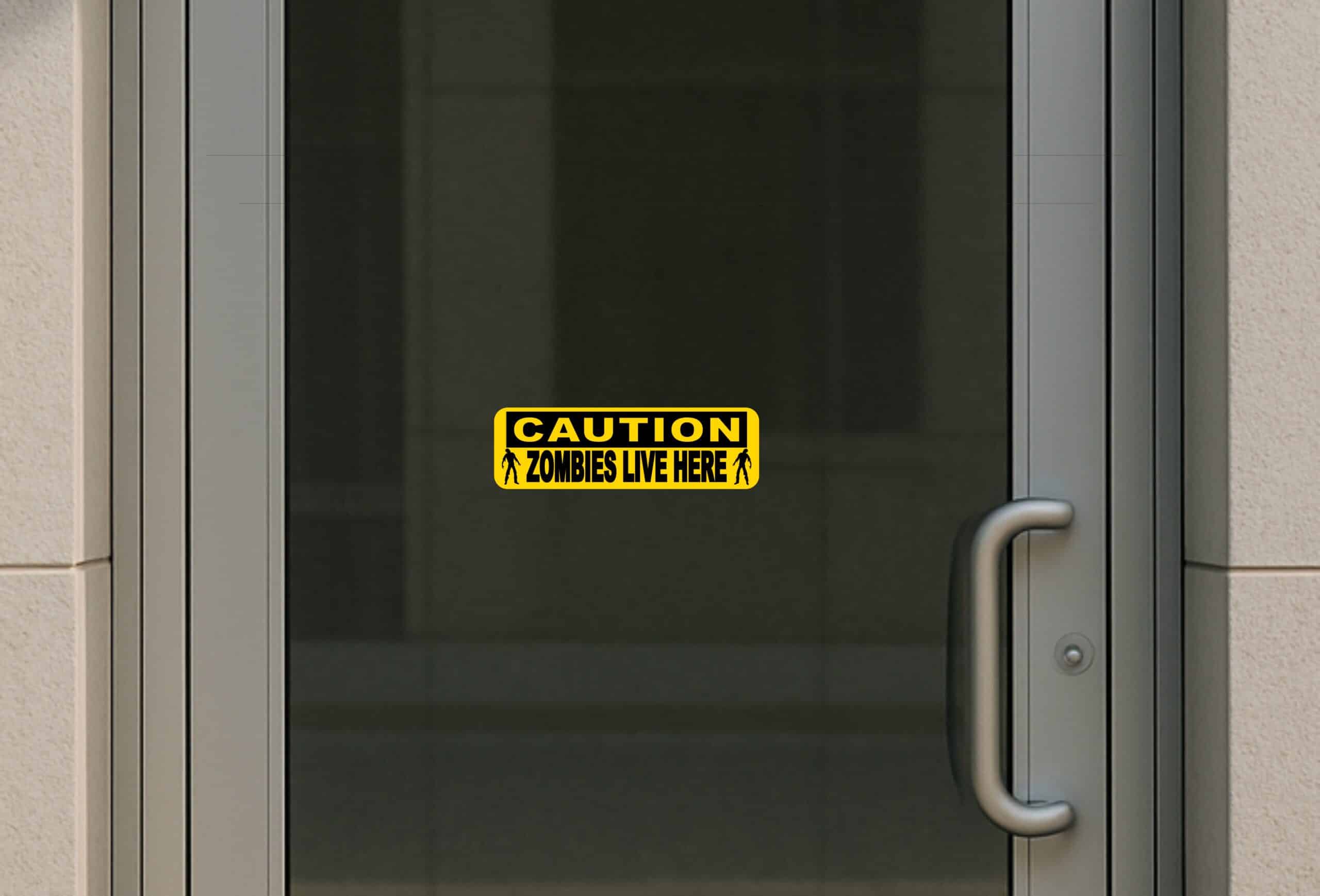 10in x 3in Caution Zombies Live Here Sticker Vinyl Halloween Stickers