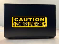 10in x 3in Caution Zombies Live Here Sticker Vinyl Halloween Stickers
