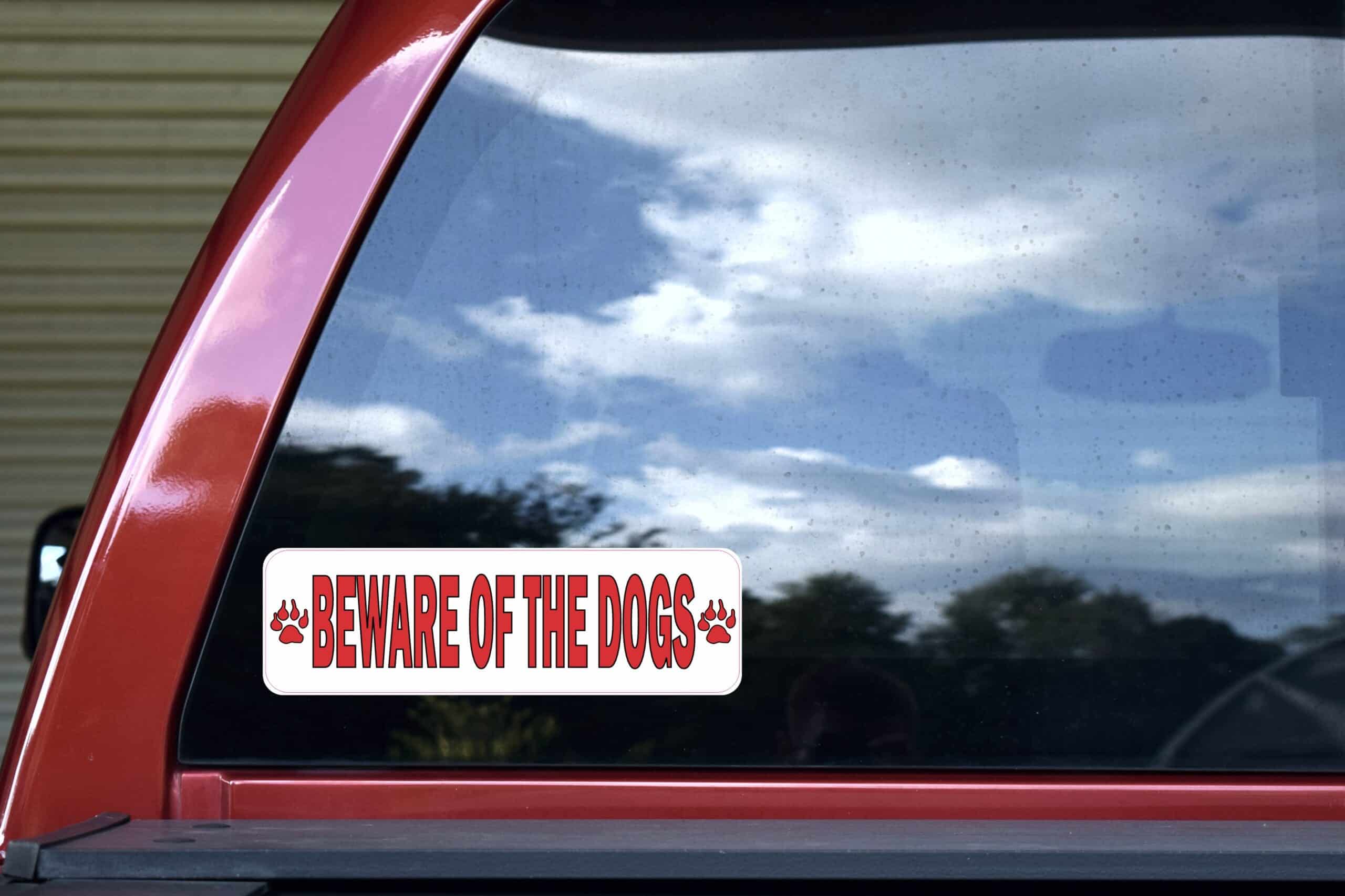 10in x 3in Red Beware Of The Dogs Sticker Vinyl Animal Caution Sign Decal
