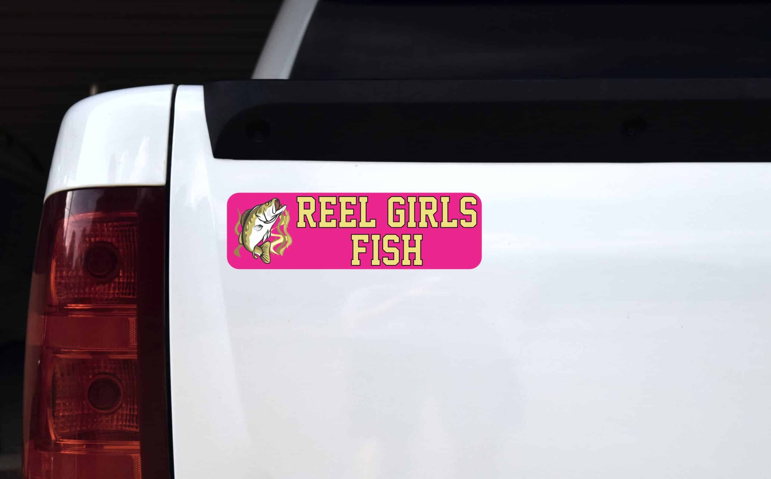 10in x 3in Bass Reel Girls Fish Bumper Magnet Magnetic Fishing Car Magnets