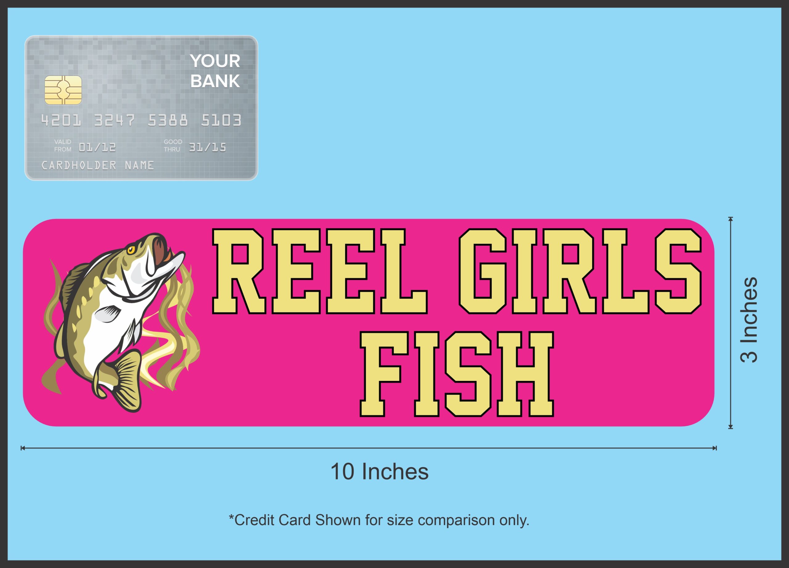 10in x 3in Bass Reel Girls Fish Bumper Magnet Magnetic Fishing Car Magnets