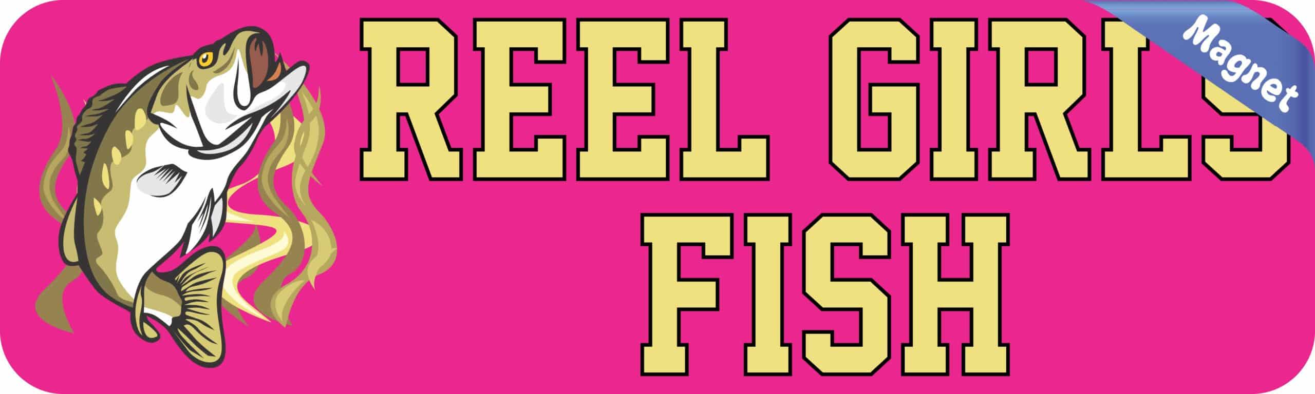 10in x 3in Bass Reel Girls Fish Bumper Magnet Magnetic Fishing Car Magnets