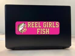 10in x 3in Bass Reel Girls Fish Bumper Sticker Vinyl Fishing Decal Stickers