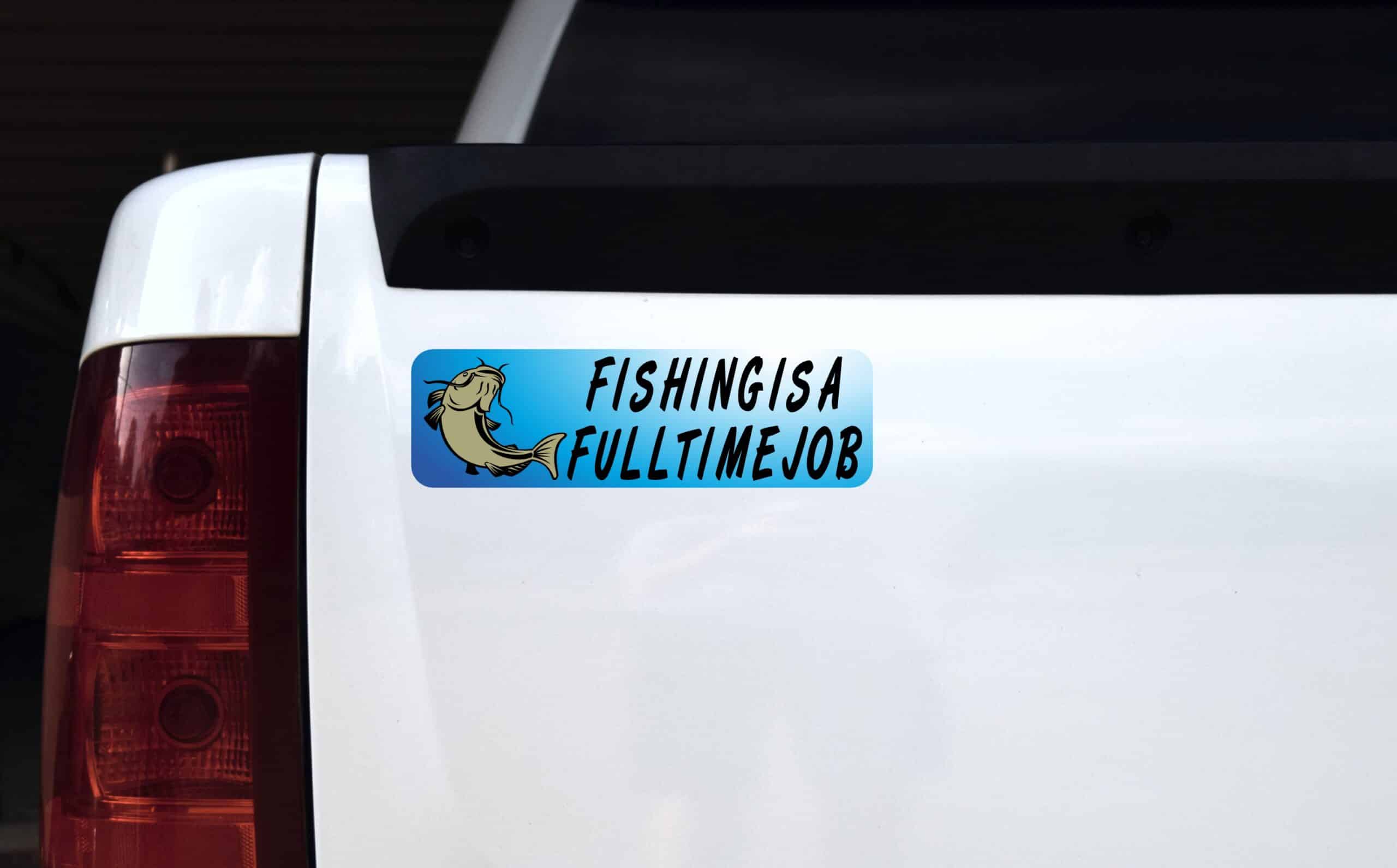 10in x 3in Full Time Job Fishing Bumper Sticker Vinyl Vehicle Fish Decal