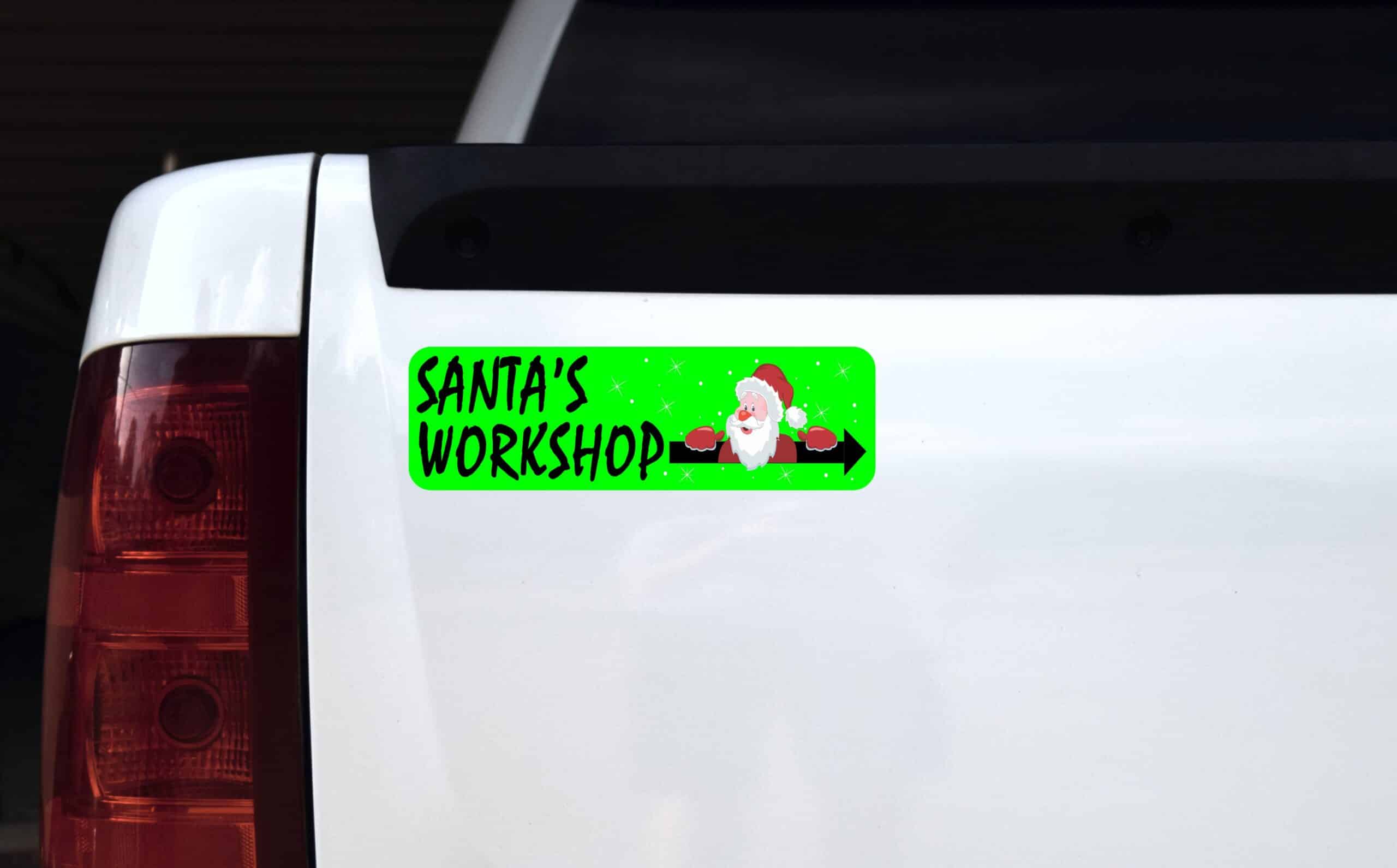 10in X 3in Santa's Workshop Sticker Vinyl Christmas Bumper Stickers Decal