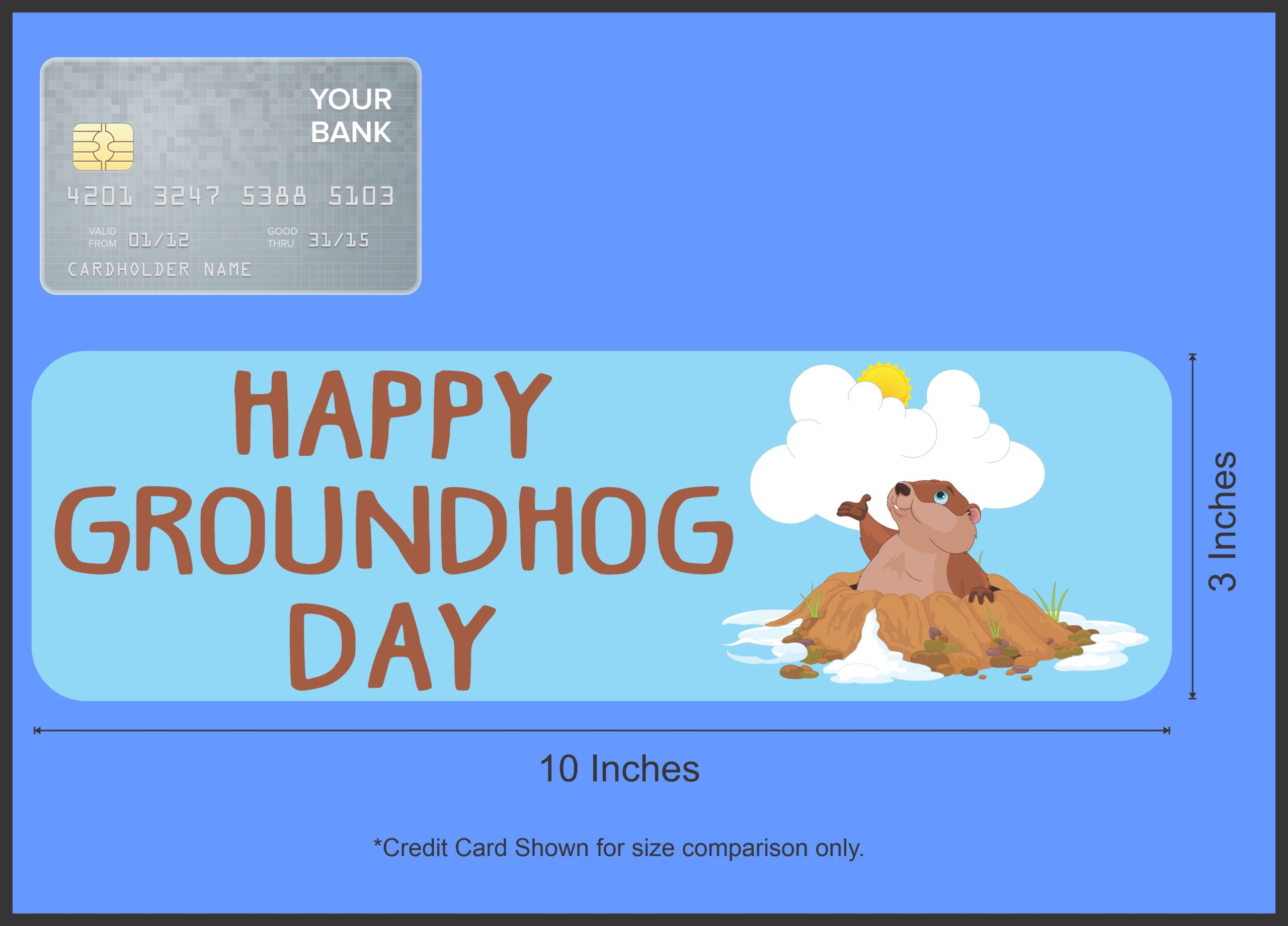 10in x 3in Blue Happy Groundhog Day Magnet Magnetic Holiday Bump