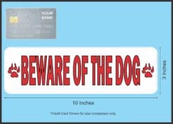 10in x 3in Red Beware Of The Dog Sticker Vinyl Animal Caution Sign Decal