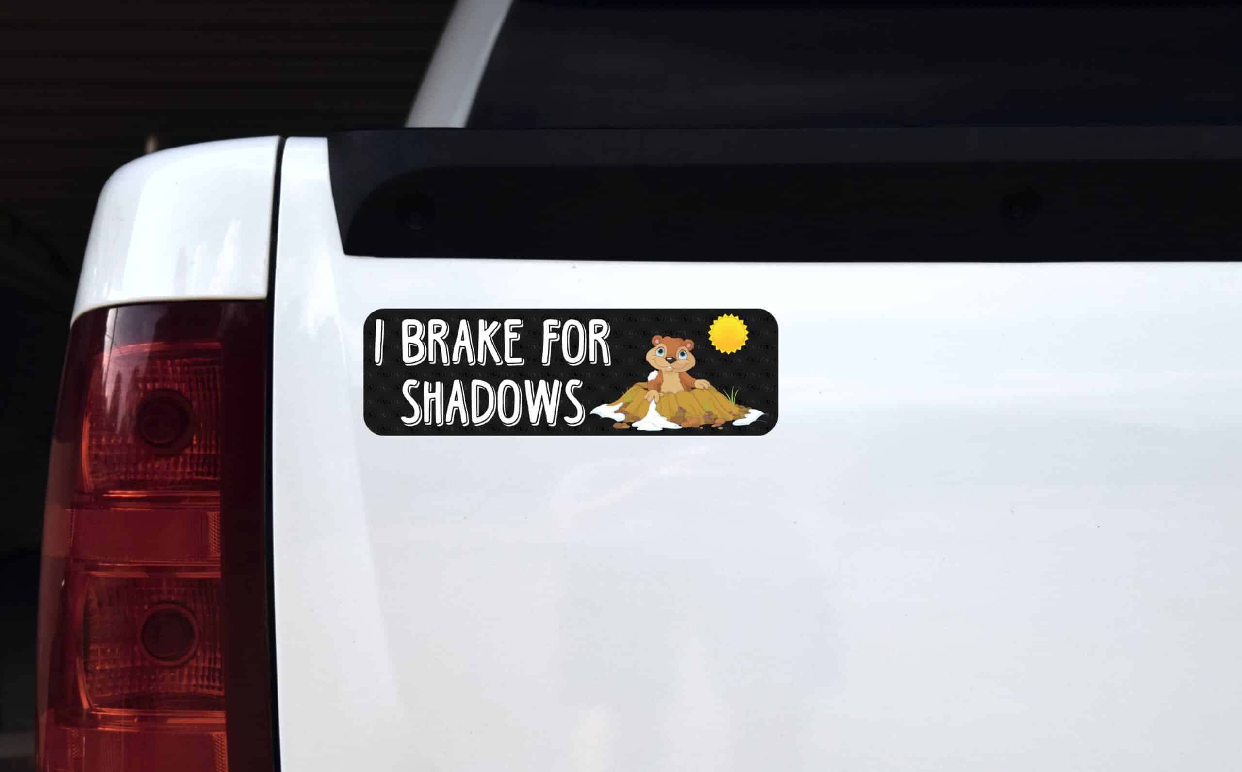 10in x 3in I Brake For Shadows Groundhog Day Bumper Sticker Viny