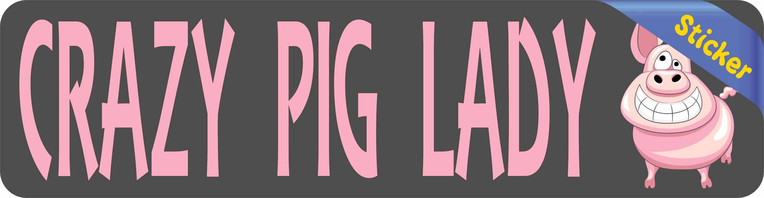 8in x 2in Crazy Pig Lady Bumper Sticker Vinyl Car Window Decal S