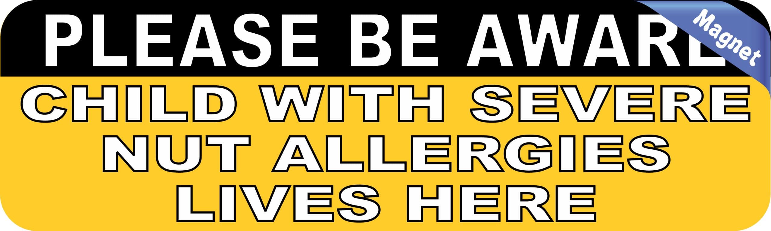 10in x 3in Yellow Child With Severe Nut Allergies Magnet Emergency Sign - Image 2