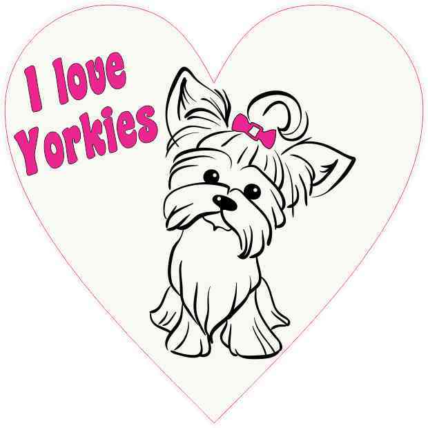 Pink I Love Yorkies Heart Sticker