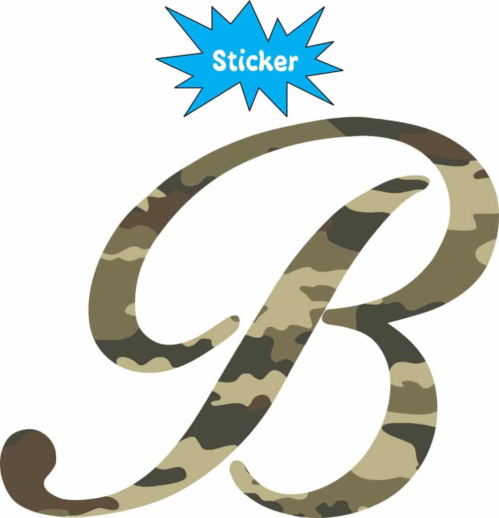 3.75in x 3in Camo Cursive B Monogram Sticker Fancy Vinyl Vehicle ...