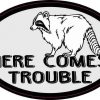 Oval Here Comes Trouble Sticker