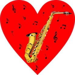 Red Saxophone Heart Sticker