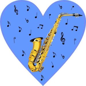 Blue Saxophone Heart Sticker