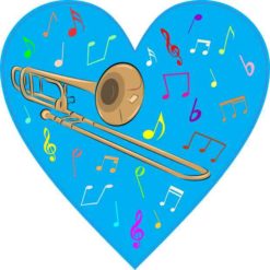 Blue Trombone Heart Sticker