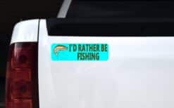 10in x 3in Teal I'd Rather Be Fishing Bumper Sticker Vinyl Vehicle Decal