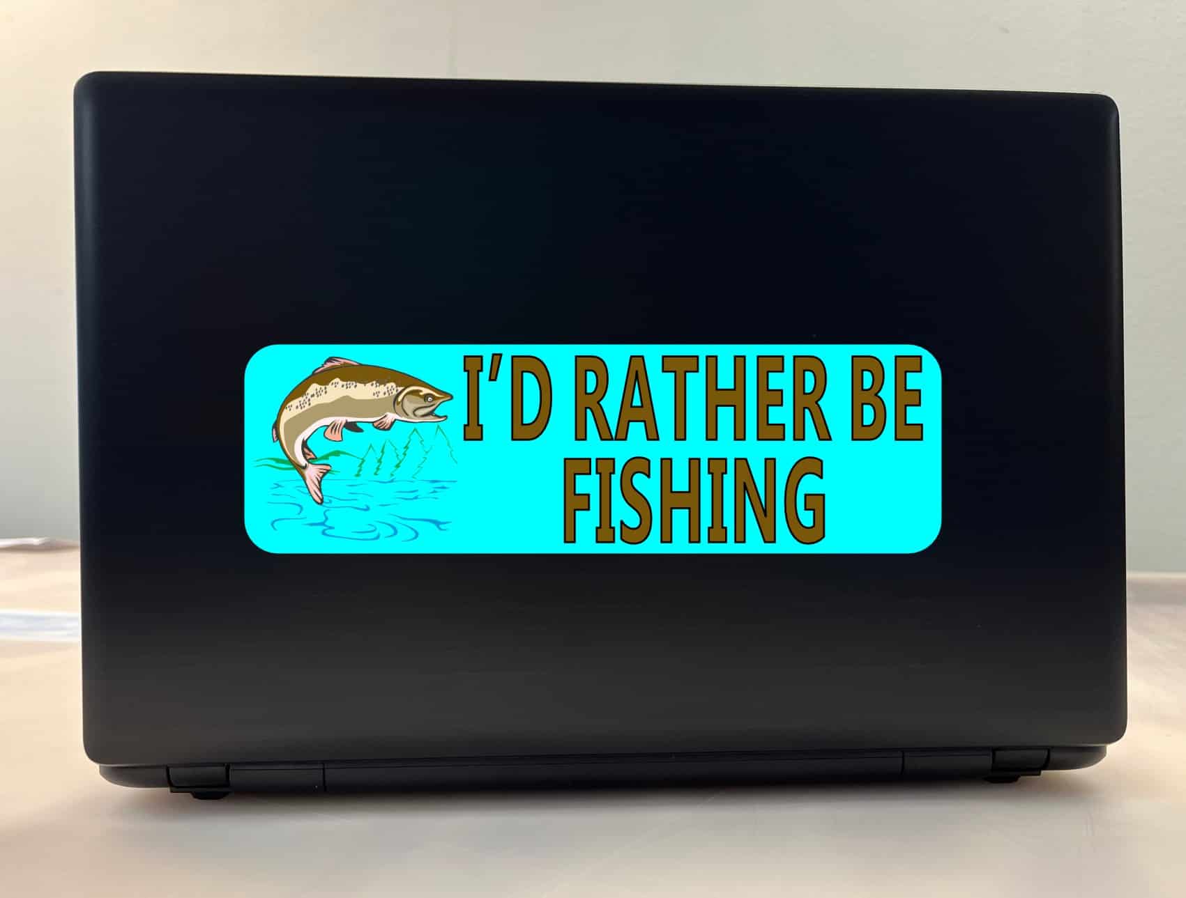 10in x 3in Teal I'd Rather Be Fishing Bumper Sticker Vinyl Vehicle Decal
