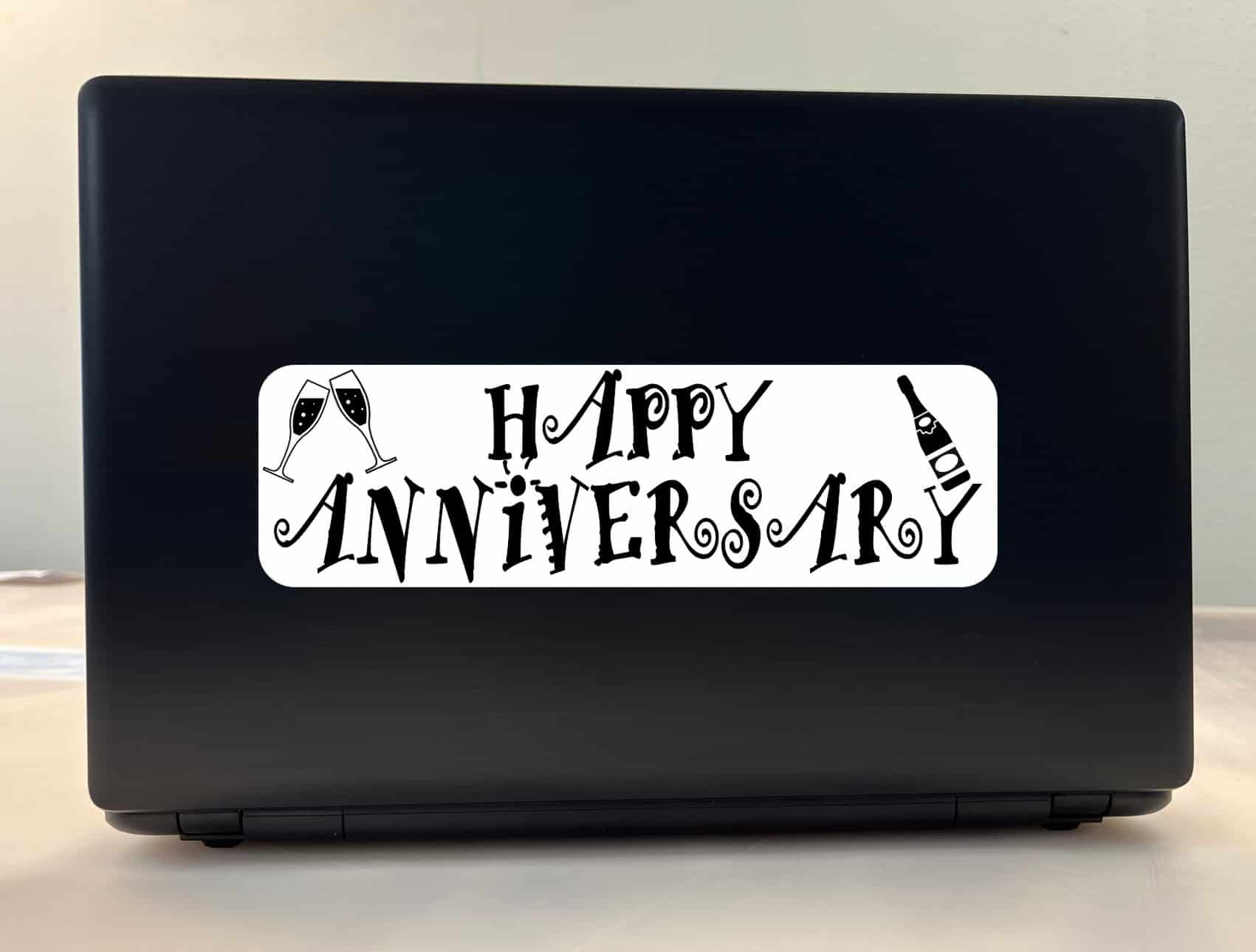 10in x 3in White Happy Anniversary Bumper Sticker Vinyl Decal Car Stickers
