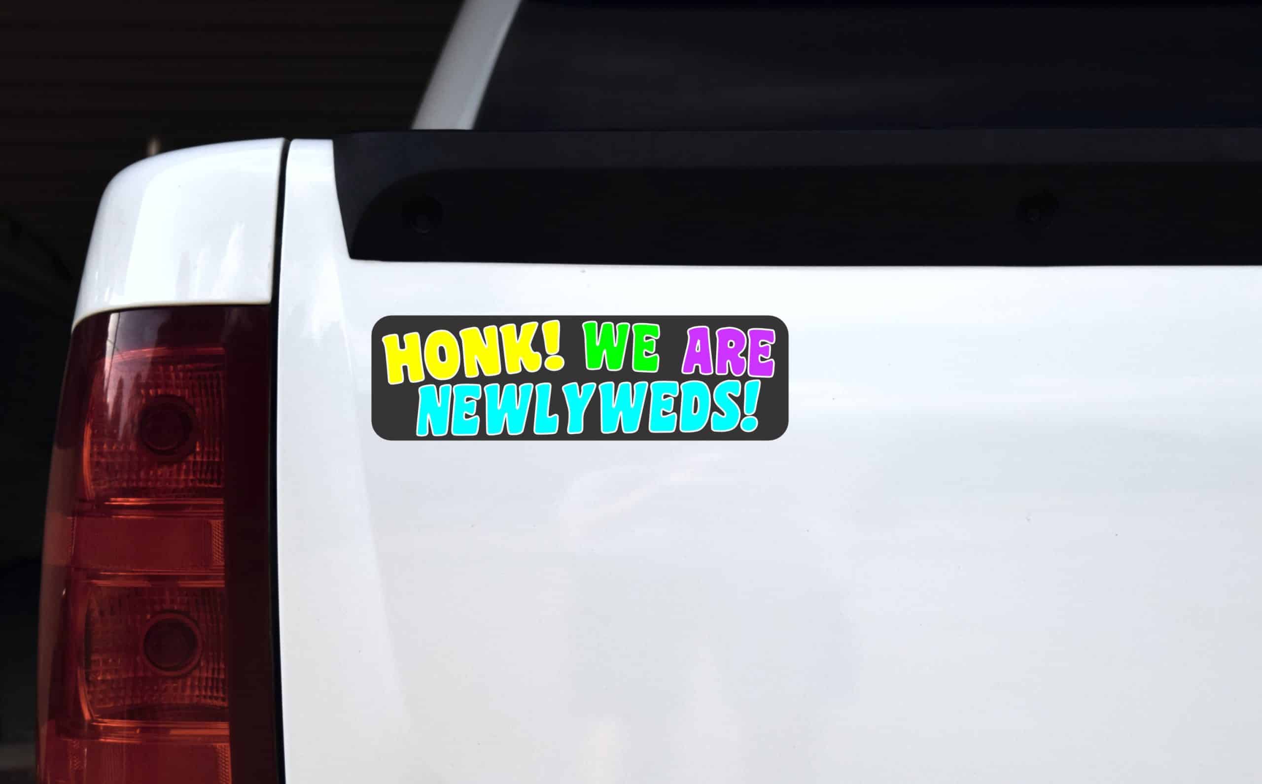 10in x 3in Honk! We Are Newlyweds Bumper Sticker Car Truck Stickers - Image 3