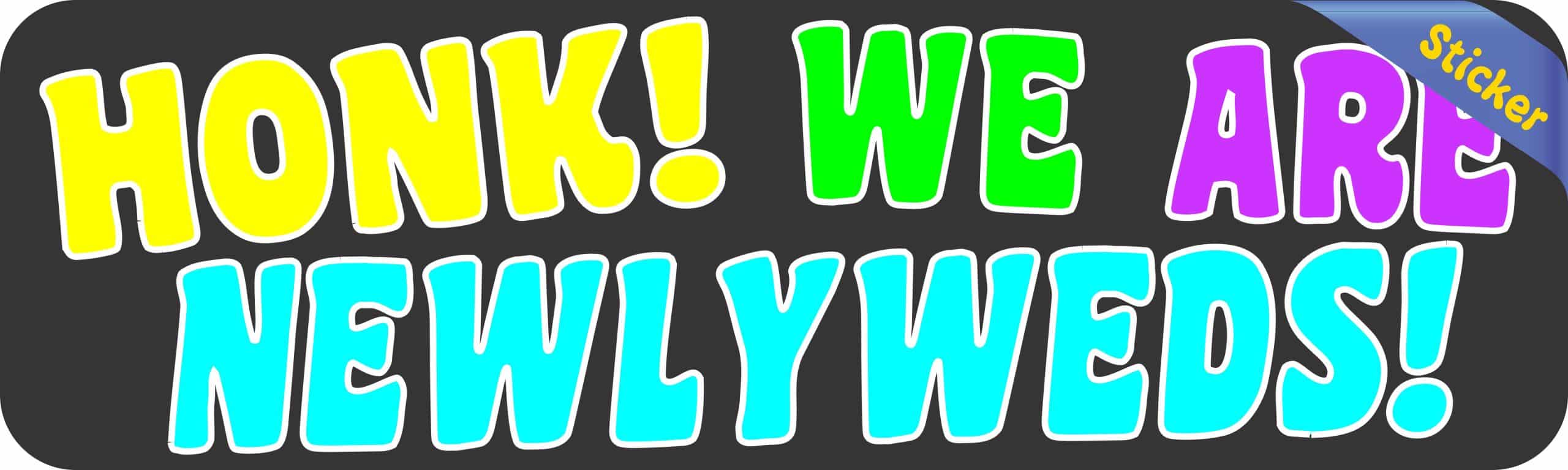 10in x 3in Honk! We Are Newlyweds Bumper Sticker Car Truck Stickers - Image 2