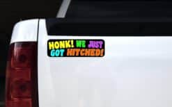 10in x 3in Honk! We Just Got Hitched Bumper Magnet Wedding Vehic