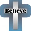 Die Cut Blue Believe Cross Sticker