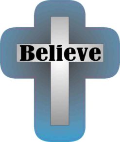 Die Cut Blue Believe Cross Sticker