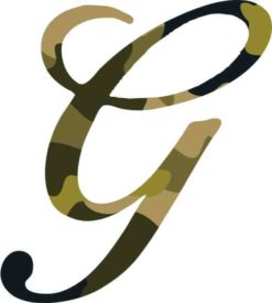 2.75in x 3in Camo Cursive G Monogram Sticker Fancy Vinyl Vehicle Stickers