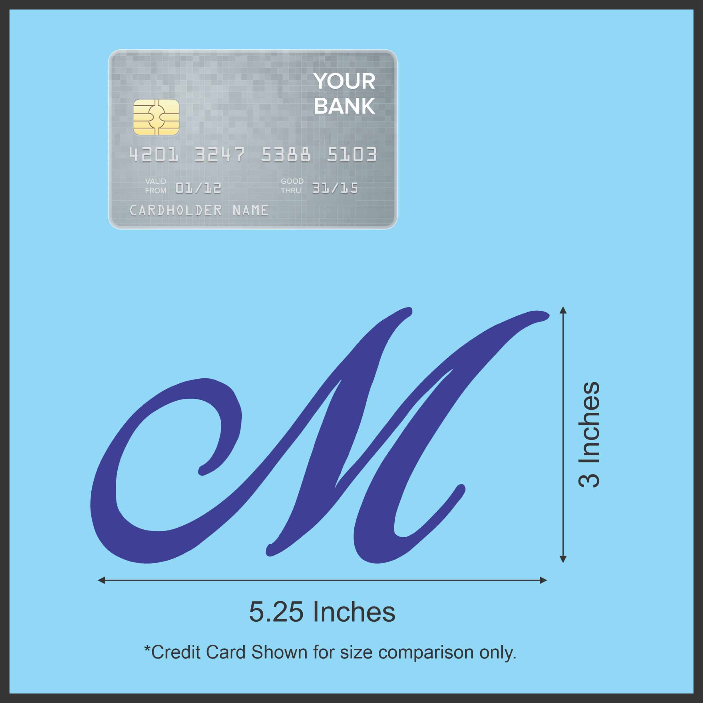 5.25in x 3in Blue Cursive M Monogram Sticker Fancy Vinyl Vehicle Stickers - Image 5