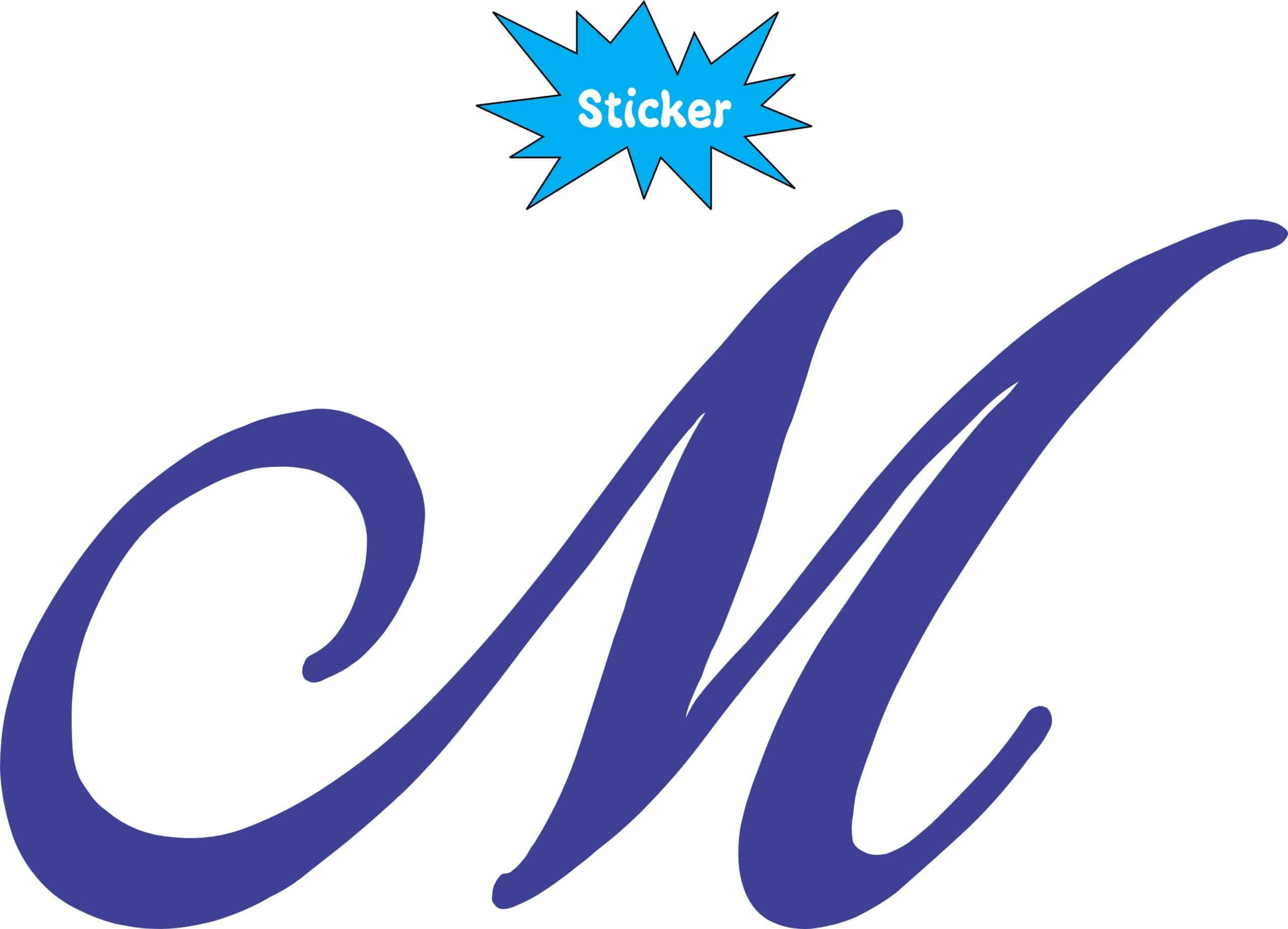 5.25in x 3in Blue Cursive M Monogram Sticker Fancy Vinyl Vehicle Stickers - Image 2