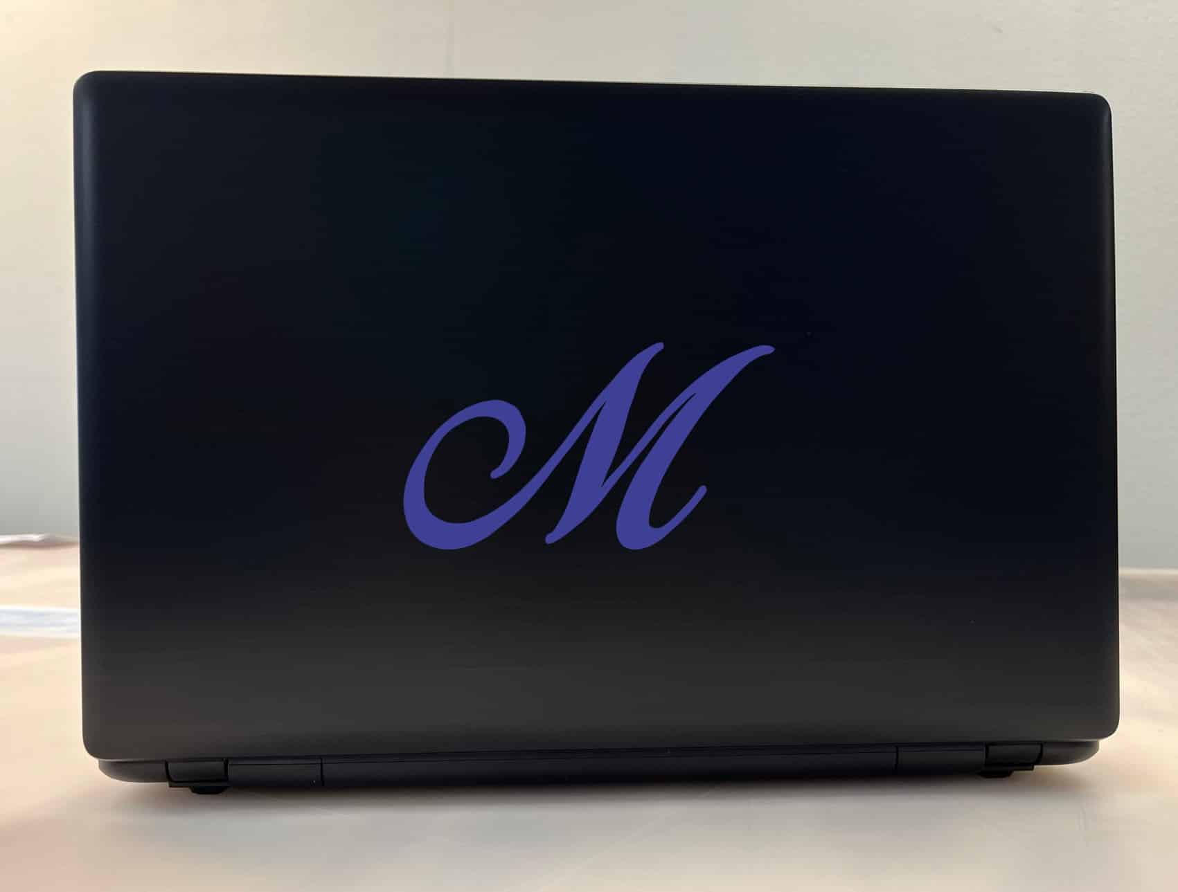 5.25in x 3in Blue Cursive M Monogram Sticker Fancy Vinyl Vehicle Stickers - Image 3