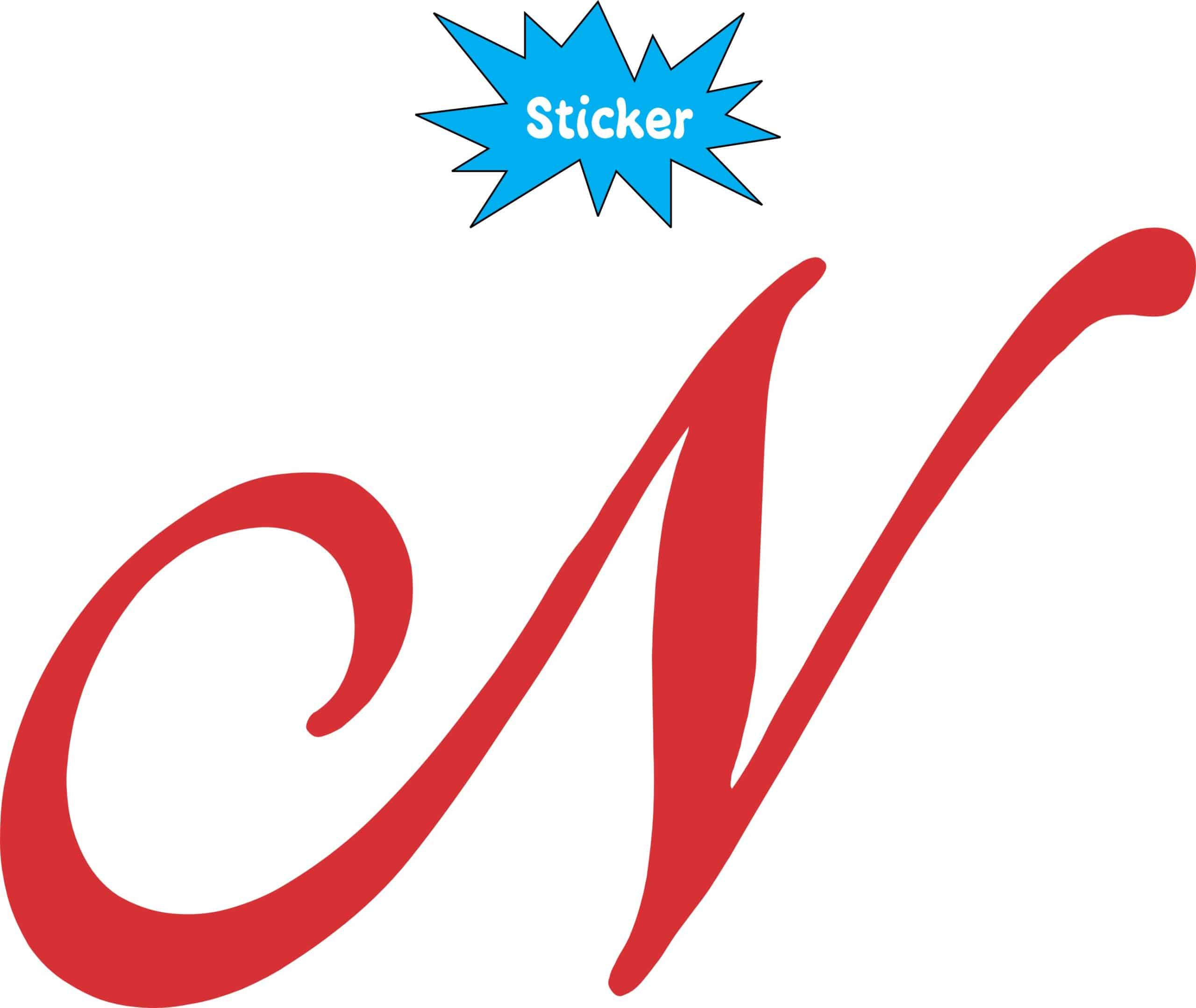4.5in x 3in Red Cursive N Monogram Sticker Fancy Vinyl Vehicle Stickers - Image 2