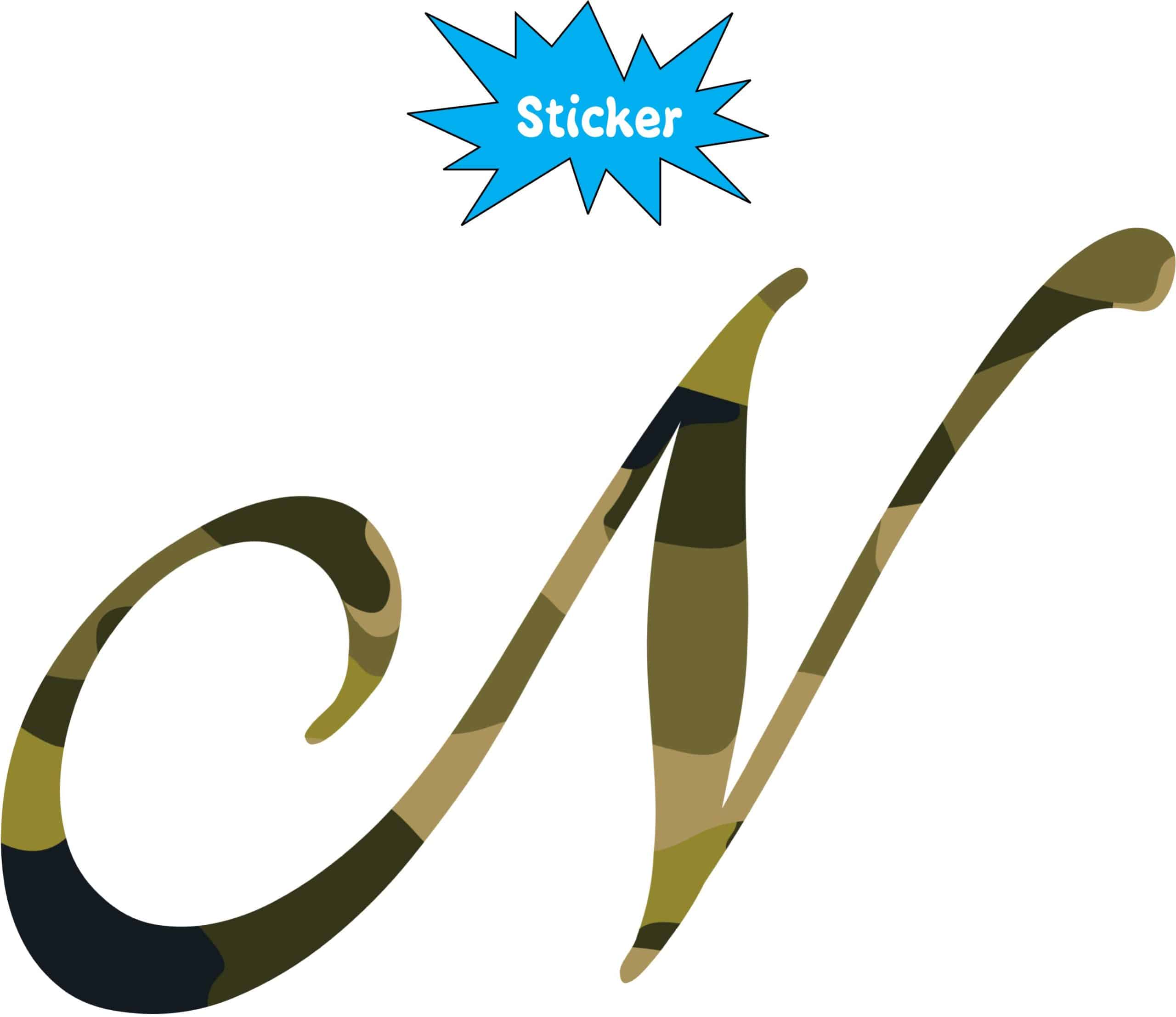 4.5in x 3in Camo Cursive N Monogram Sticker Fancy Vinyl Vehicle Stickers - Image 2