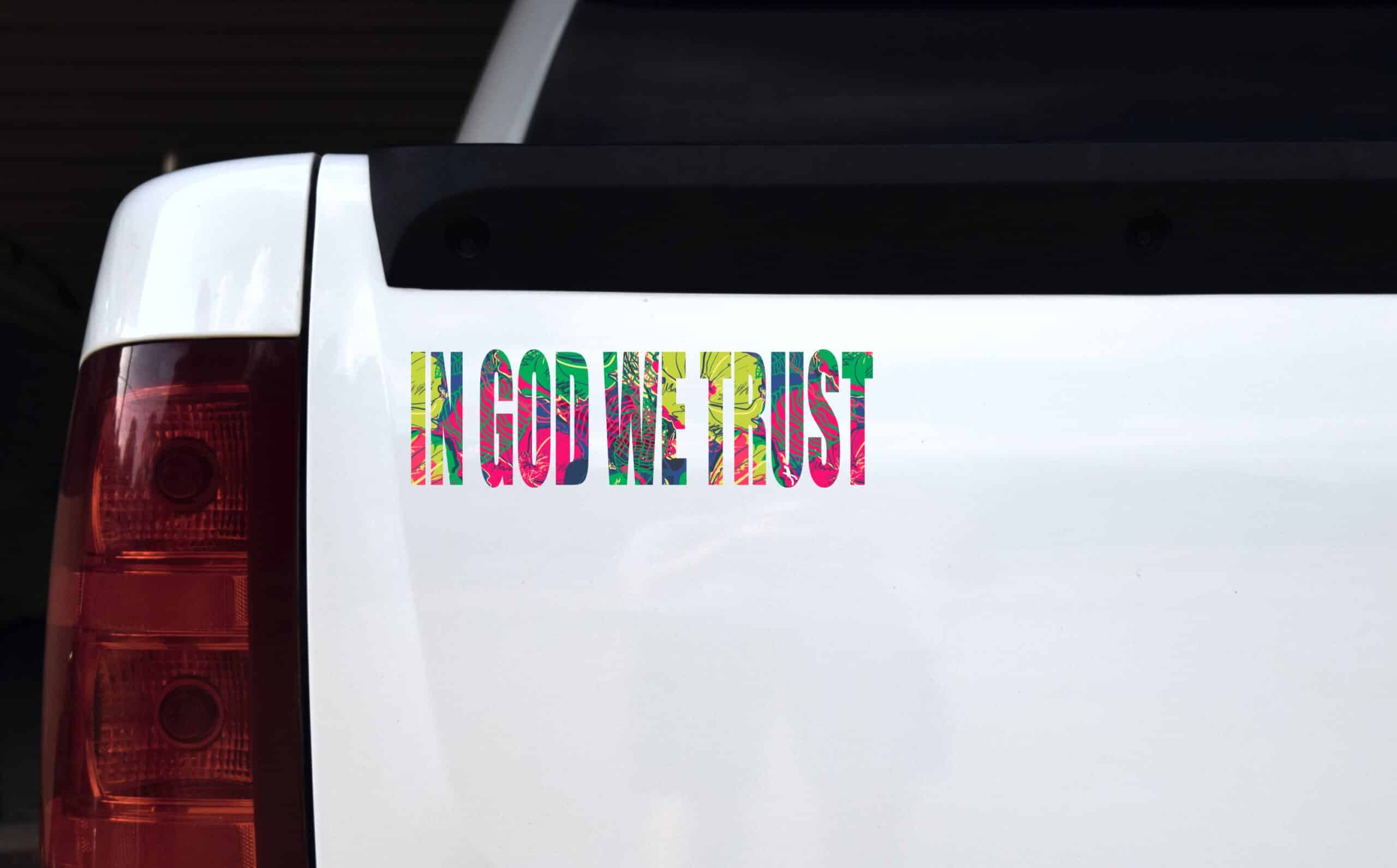 10in x 3in Floral In God We Trust Bumper Sticker Vinyl Vehicle Window Decal