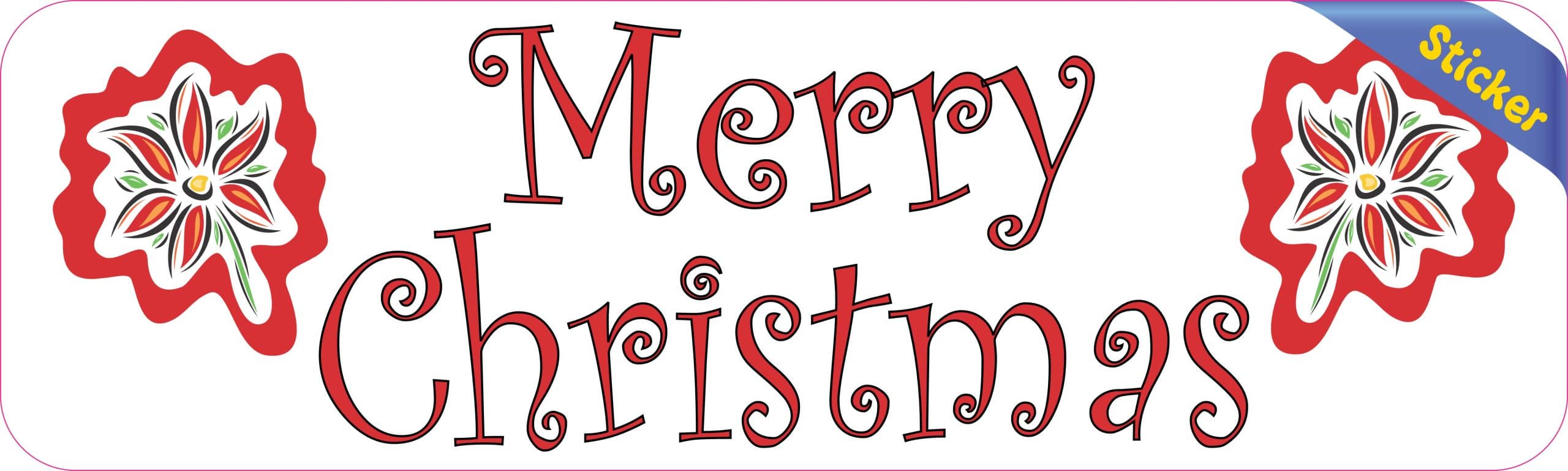 10in x 3in Poinsettia Merry Christmas Bumper Sticker Vinyl Holiday Decal - Image 2