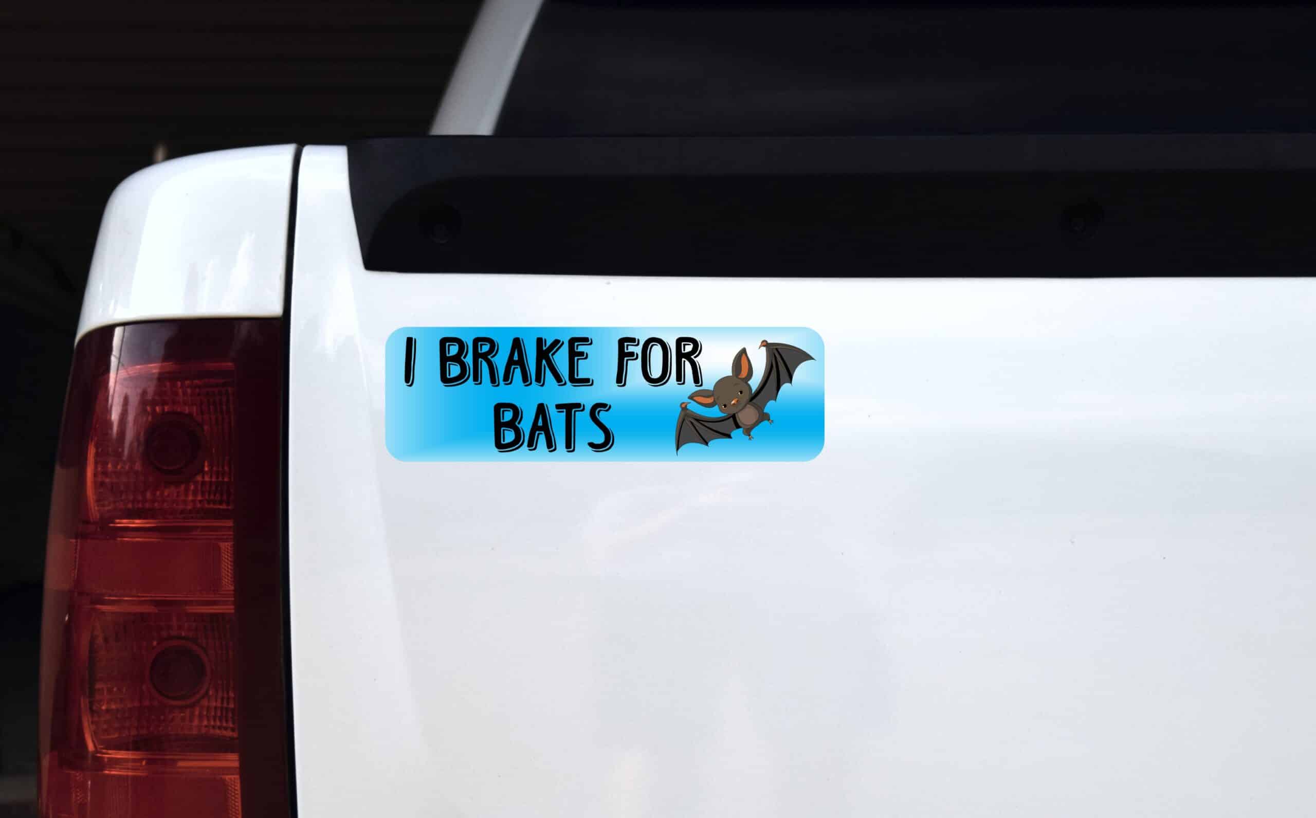 10in x 3in I Brake For Bats Bumper Sticker Vinyl Animal Vehicle Stickers