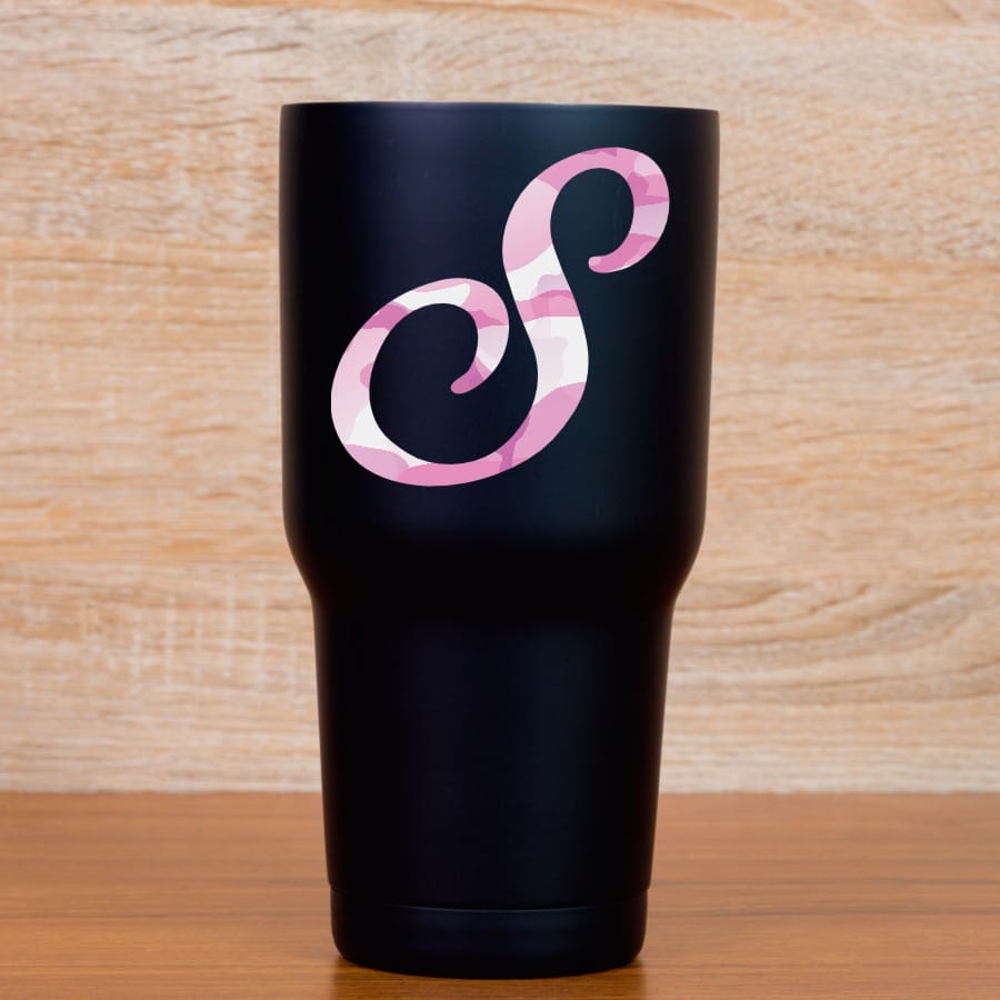 3inx3in Pink Camo Cursive S Monogram Sticker Vinyl Car Stickers Cup Decal - Image 5