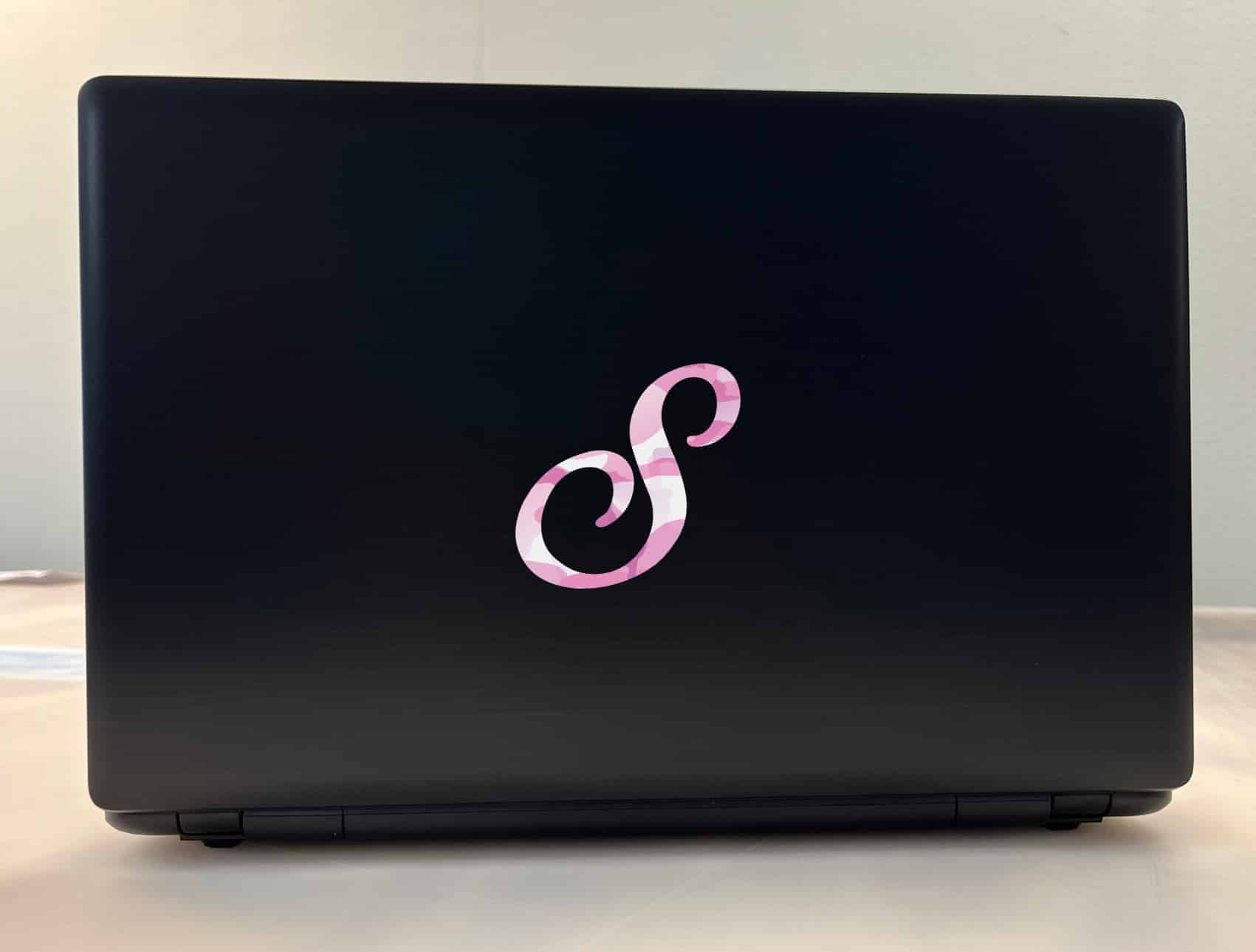 3inx3in Pink Camo Cursive S Monogram Sticker Vinyl Car Stickers Cup Decal - Image 3