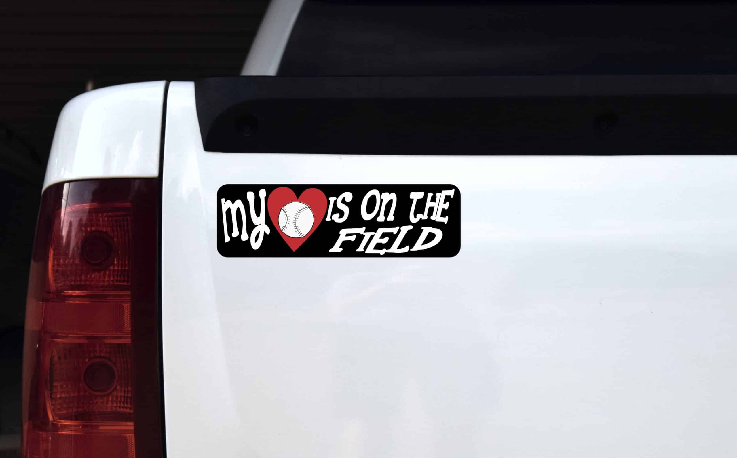 10in x 3in My Heart Is On The Field Baseball Magnet Vinyl Vehicl
