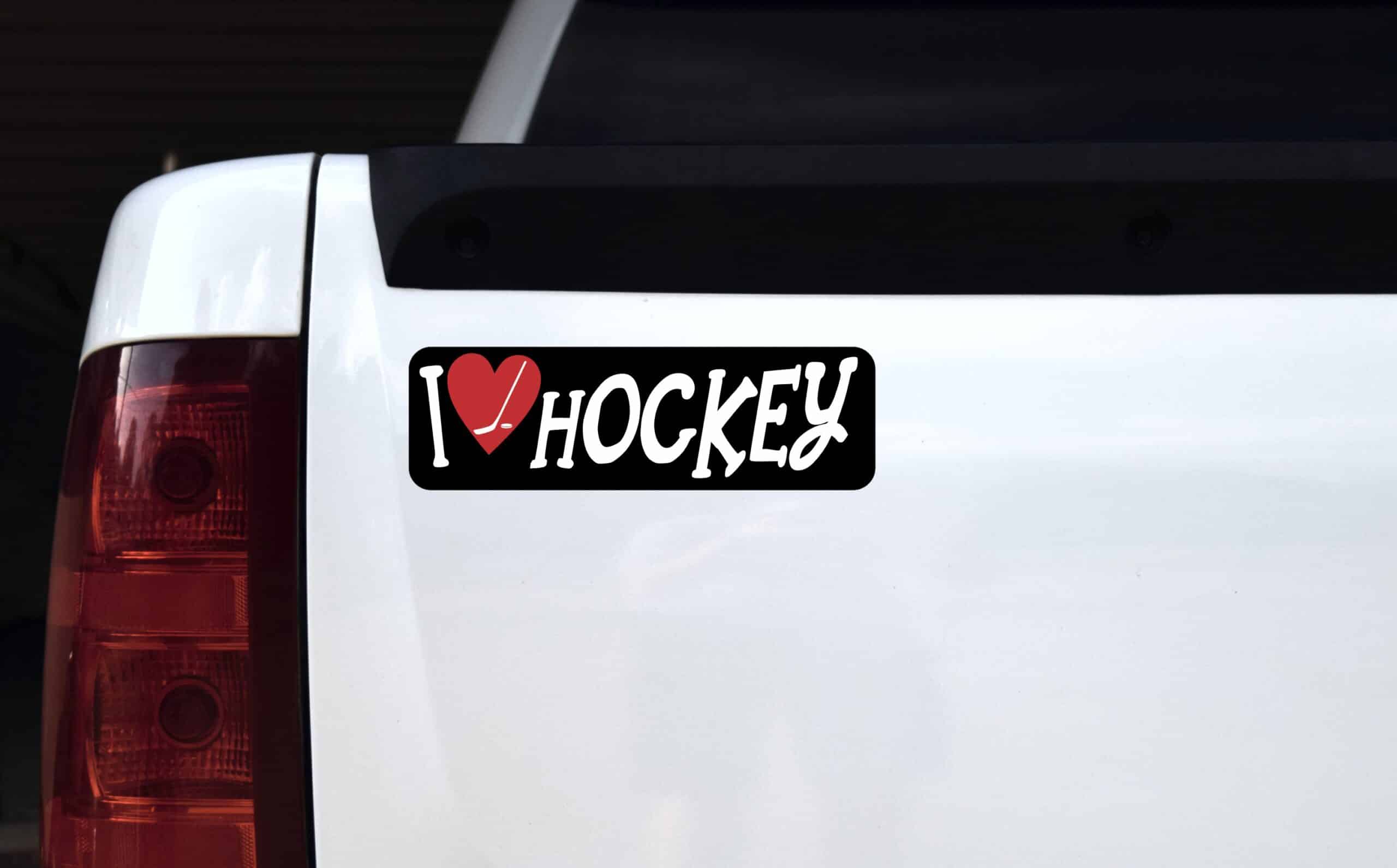 10in x 3in I Love Hockey Bumper Sticker Vinyl Vehicle Sports Decal Sticker