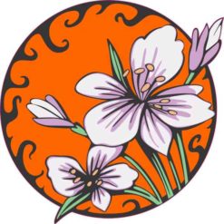 Orange Circle Purple Flower Sticker