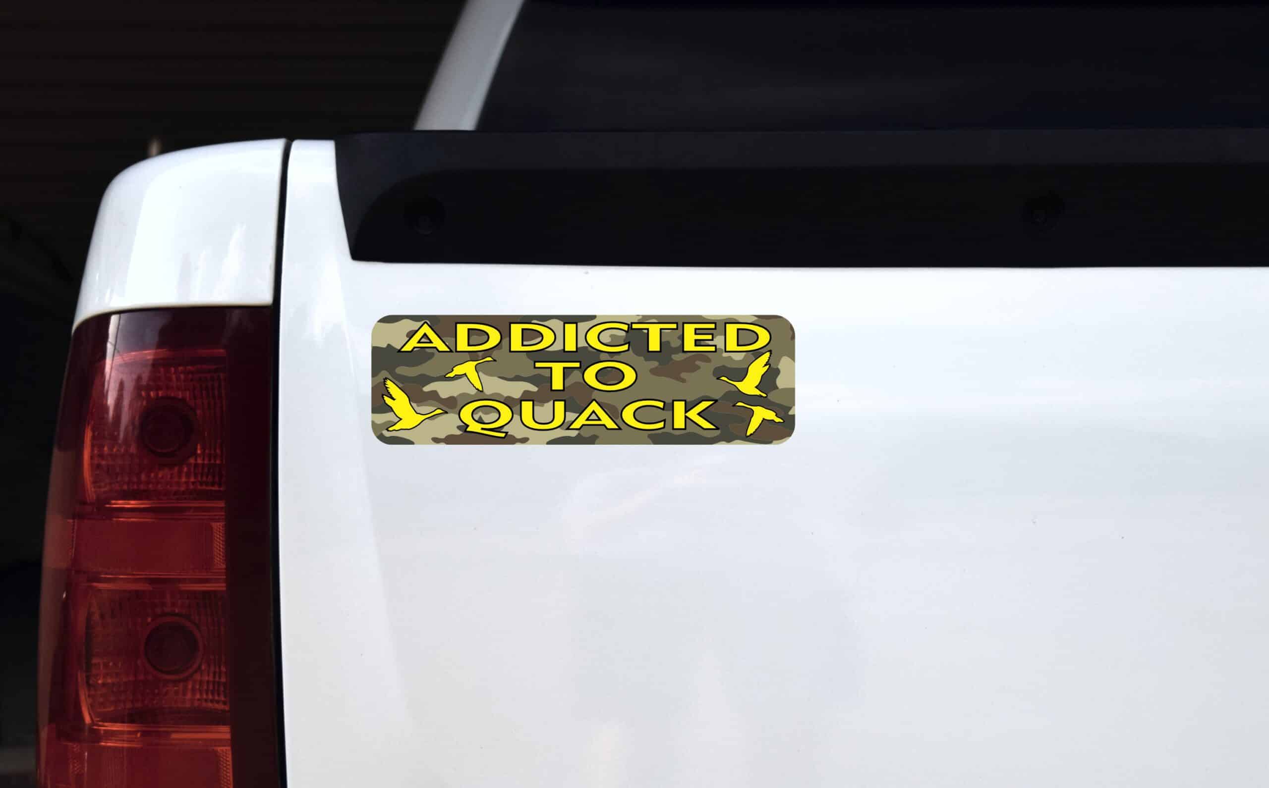 10in x 3in Camo Addicted To Quack Duck Hunting Bumper Sticker Hunting Decals