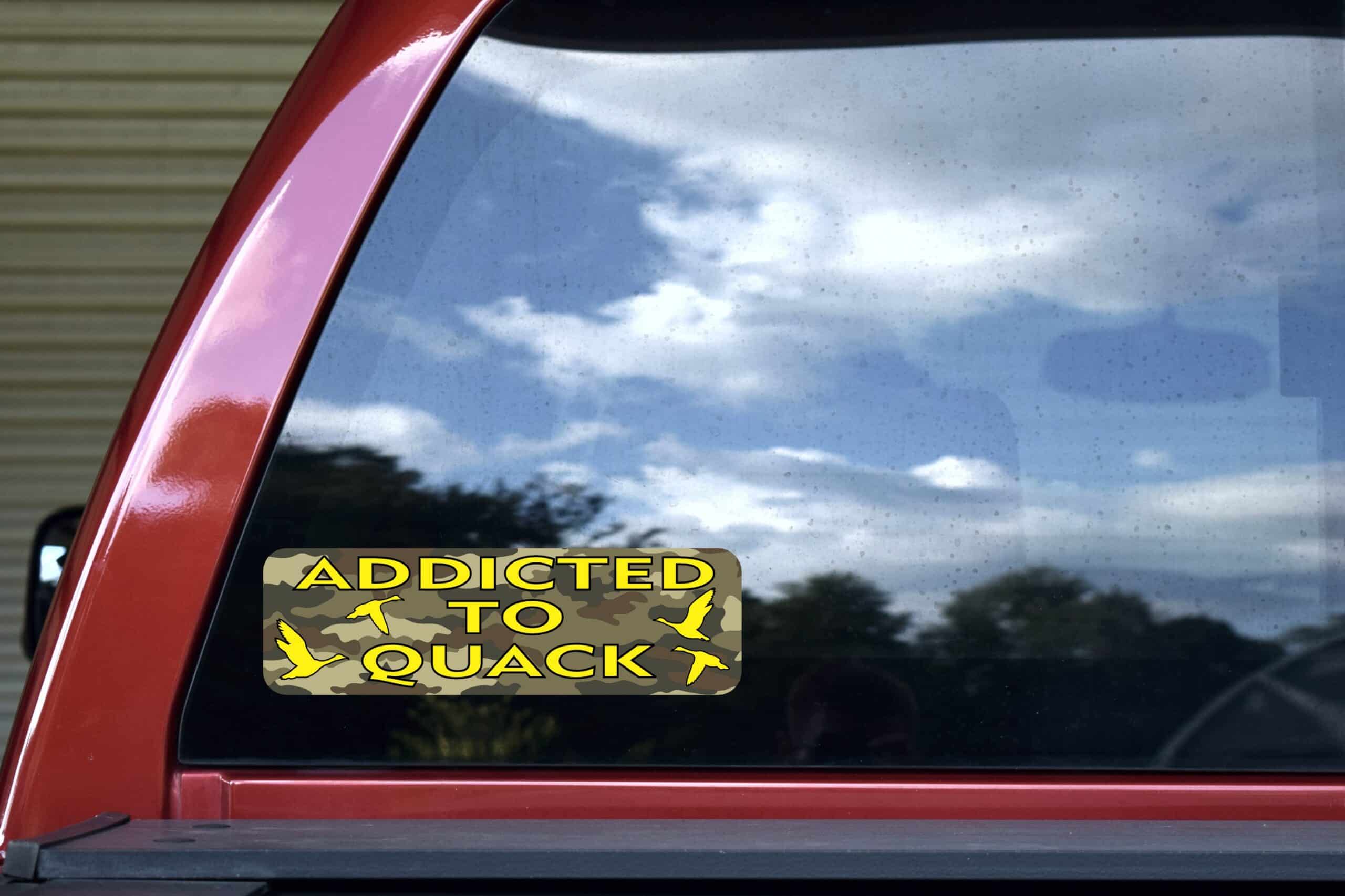 10in x 3in Camo Addicted To Quack Duck Hunting Bumper Sticker Hunting Decals