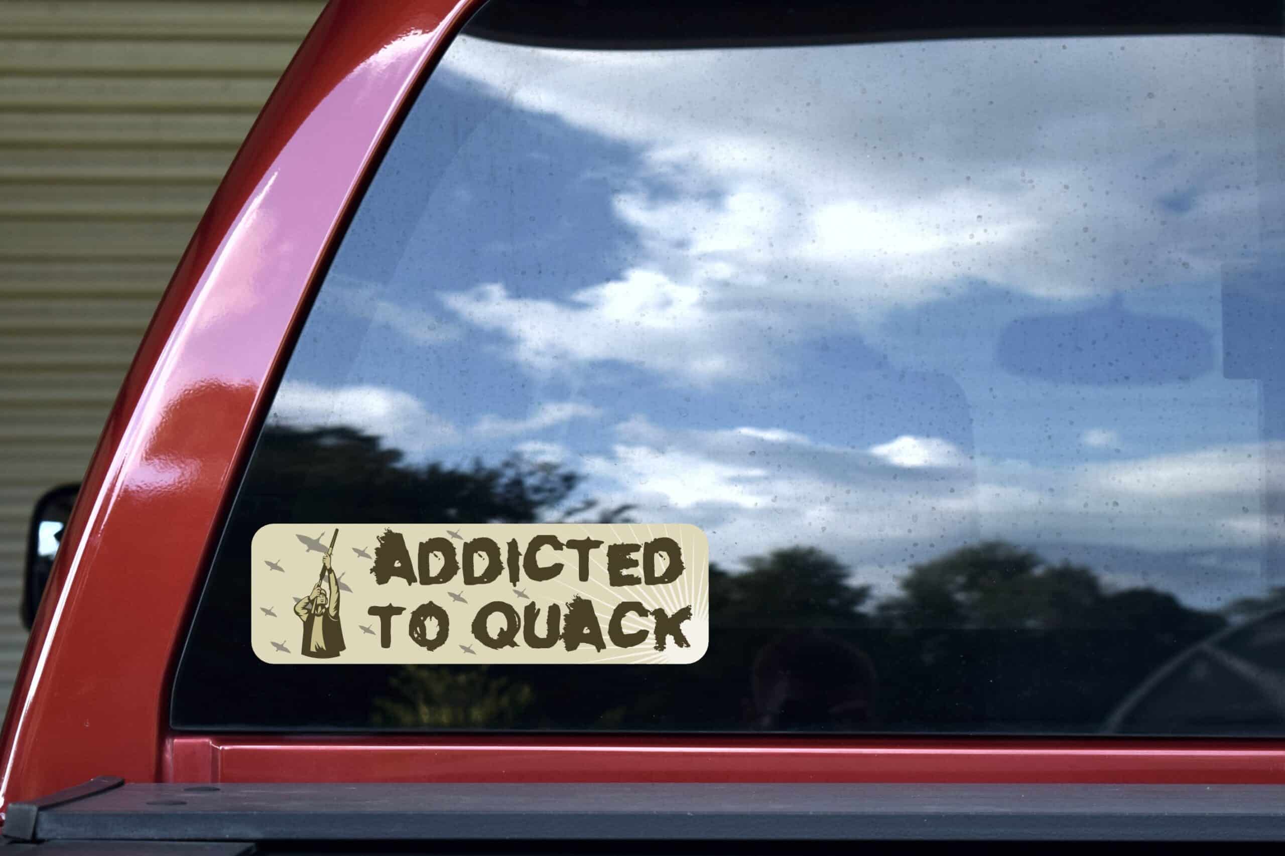 10in x 3in Addicted To Quack Duck Hunting Bumper Sticker Vinyl A